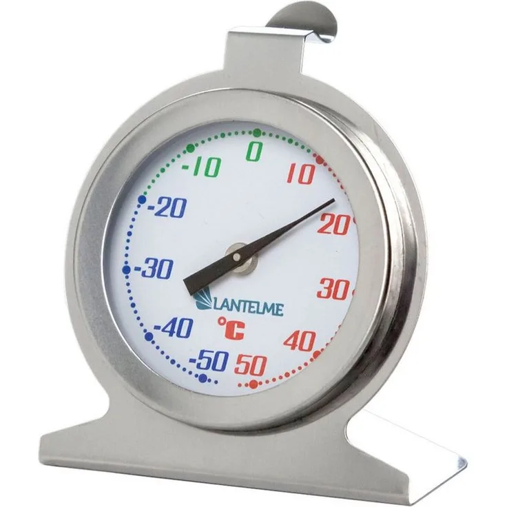 Lantelme Edelstahl Kühlschrankthermometer, analoges Thermometer mit Farbskala, Temperaturbereich -50°C bis +50°C, rund