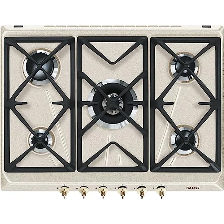 SMEG Kochfeld Coloniale SRV876AVOGH2, 75 cm Gaskochfeld mit 5 Kochzonen, Hafer, Gusseisen-Pfannenunterlagen – Bild 1