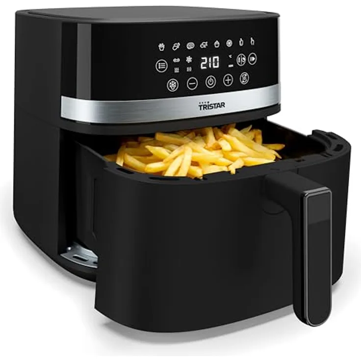 Tristar Digital Heißluftfritteuse, 8L Kapazität, 2000W, LED-Touchscreen, 7 Programme + Manuell, Vorheizen, Warmhaltefunktion, Schüttelerinnerung, PFAS-freie Antihaftbeschichtung, FR-9418, in Schwarz