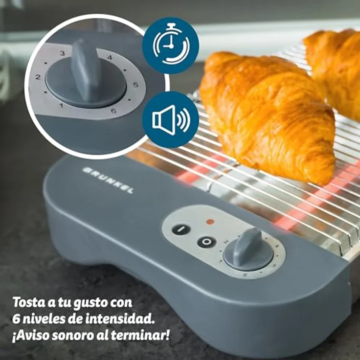 Grunkel Flacher Toaster für alle Arten von Brot und Gebäck mit 600 W Leistung. 6-stufiger Toast-Timer und Krümelschublade Modell TSP-G2 – Bild 5