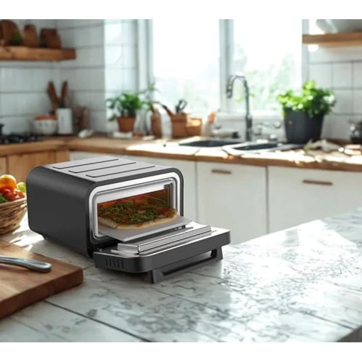BOLKANI Elektrischer Pizzaofen mit Pizzastein und Pizzaschieber, 450°C, 1700W, Timer und Innenbeleuchtung, für knusprige Steinofen-Pizza in 2 Minuten – Bild 7