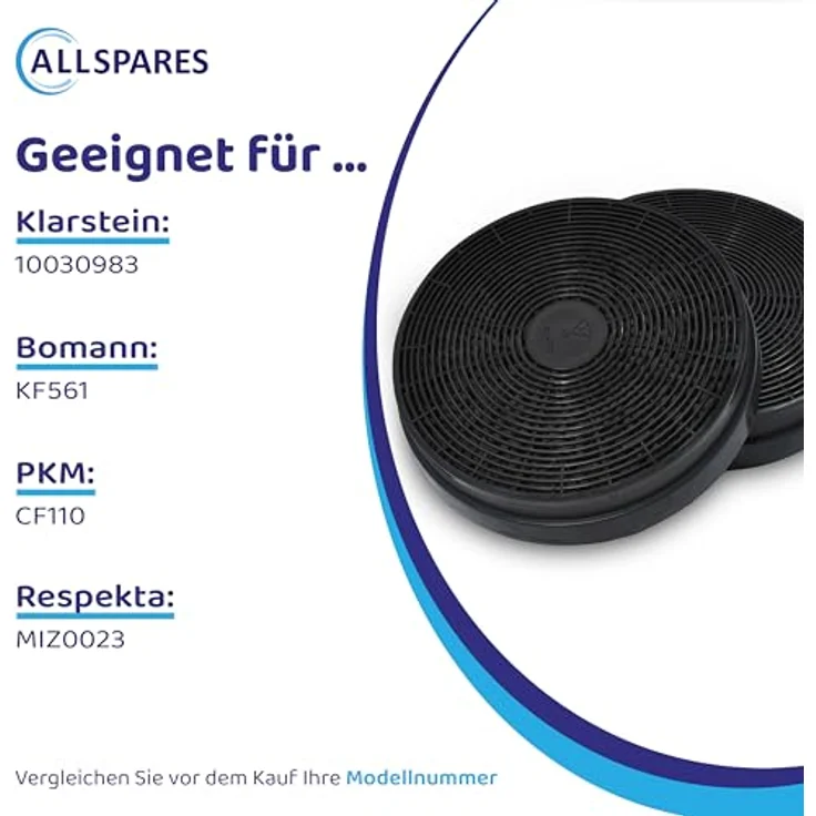 AllSpares Aktivkohlefilter (2 St.) für Dunstabzugshauben, Ø175mm, kompatibel mit Klarstein 10030983, Bomann KF561, PKM CF110, Respekta MIZ0023 – Bild 5