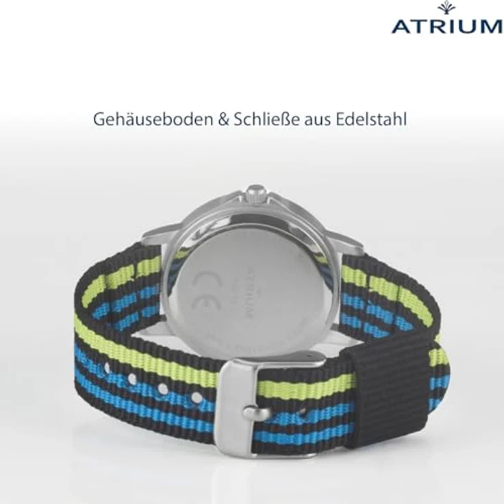 Atrium Kinderuhr, Lernuhr mit gestreiftem Textilband, 3 bar Wasserdichtigkeit – Bild 4