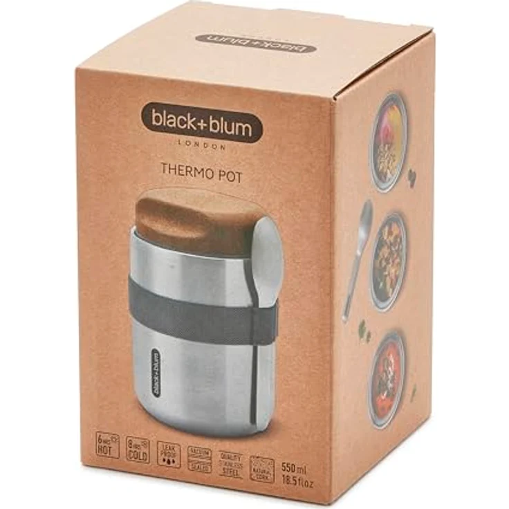 Black + Blum Lunch-Thermobecher, 100% auslaufsicherer Thermo Pot mit Naturkorkdeckel, Silber – Bild 5