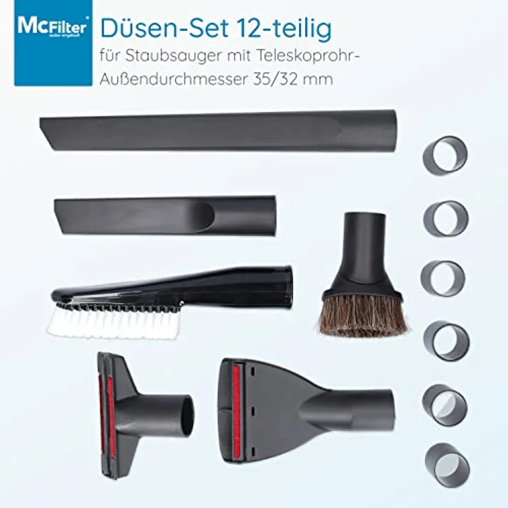 McFilter Düsenset 12-teilig, Rohranschluss Ø 32/35 mm, universal, kompatibel mit Bosch, Siemens, Miele, Kärcher und weiteren Marken – Bild 2