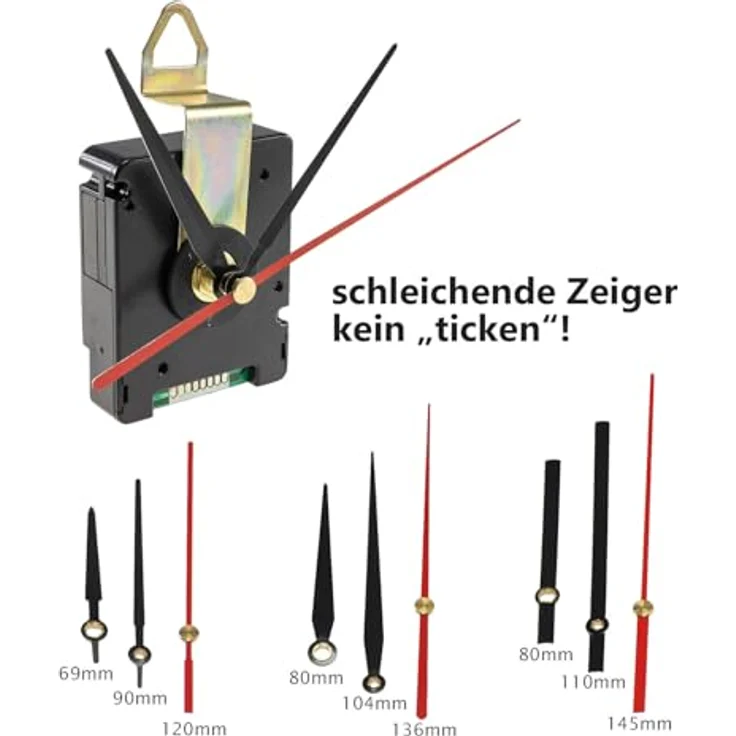 ChiliTec Uhr ChiliTec Funk Uhrwerk Leise schleichende Zeiger 3 Zeigersätze ohne Ticken DCF Kunststoffgehäuse geräuschlos zum Hängen Schwarz – Bild 3