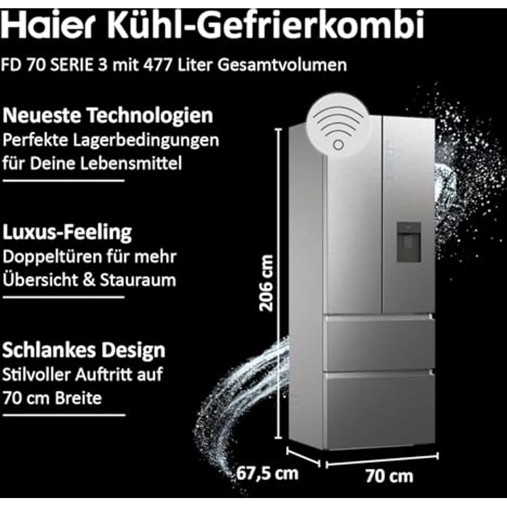 Haier HFR7720DWMP French-Door-Kühlschrank, freistehend, edelstahl, Energieklasse D – Bild 3