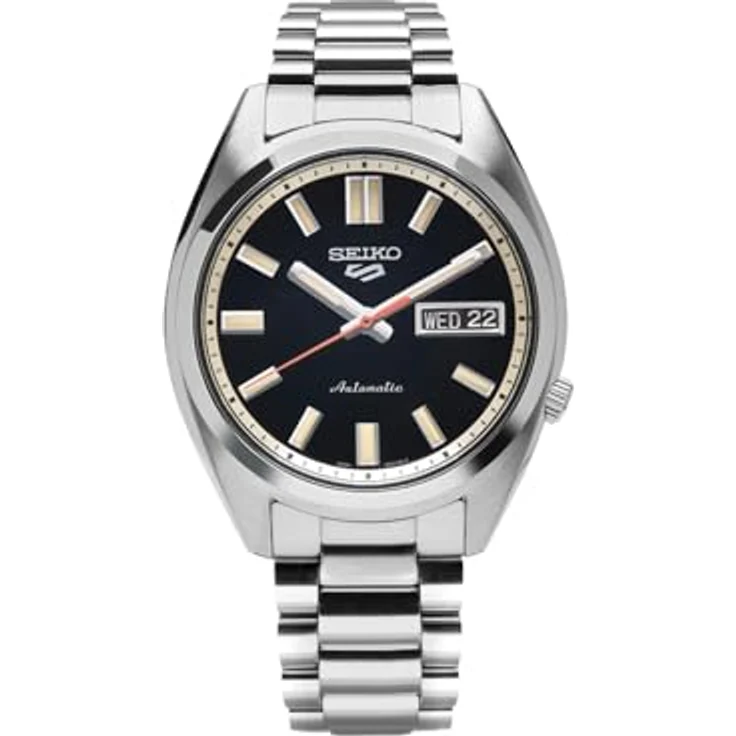 Seiko analoge Herrenuhr, Automatik mit 5 Sportarten, schwarzes Zifferblatt, Edelstahlarmband, 10 bar Wasserbeständigkeit, Retro – Bild 2