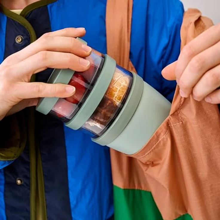 Mepal Müslibecher Abteil Ellipse, To Go Behälter mit Platz für Snacks und Toppings, einfache Drehöffnung, spülmaschinengeeignet, 200 ml, Vivid blue – Bild 5