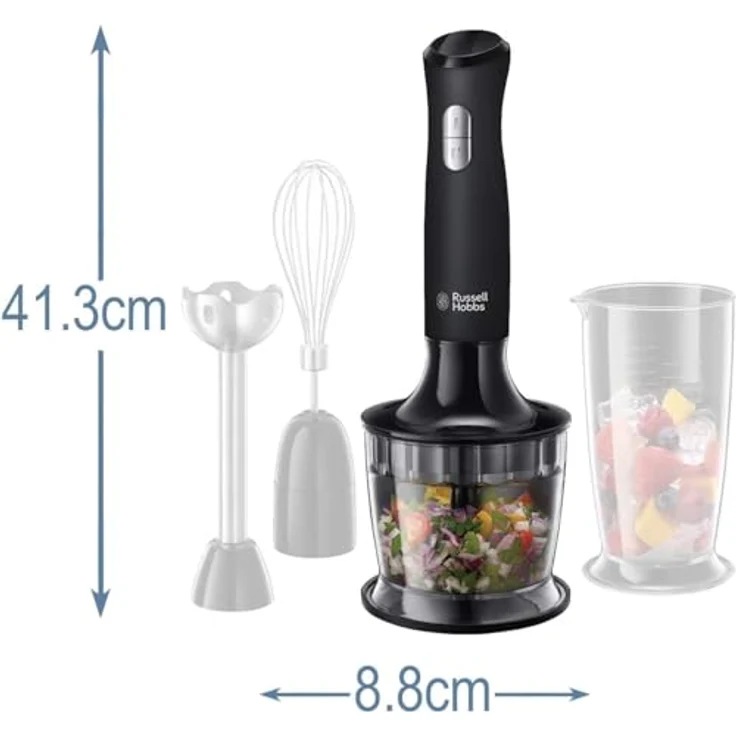Russell Hobbs Stabmixer 3-in1 Matt Schwarz (Zerkleinerer, Mixer- & Schneebesenaufsatz) BPA-freies & spülmaschinenfestes Zubehör, Pürierstab f. Smoothie, Suppen, Joghurt, Saucen, Babynahrung 24702-56 – Bild 6