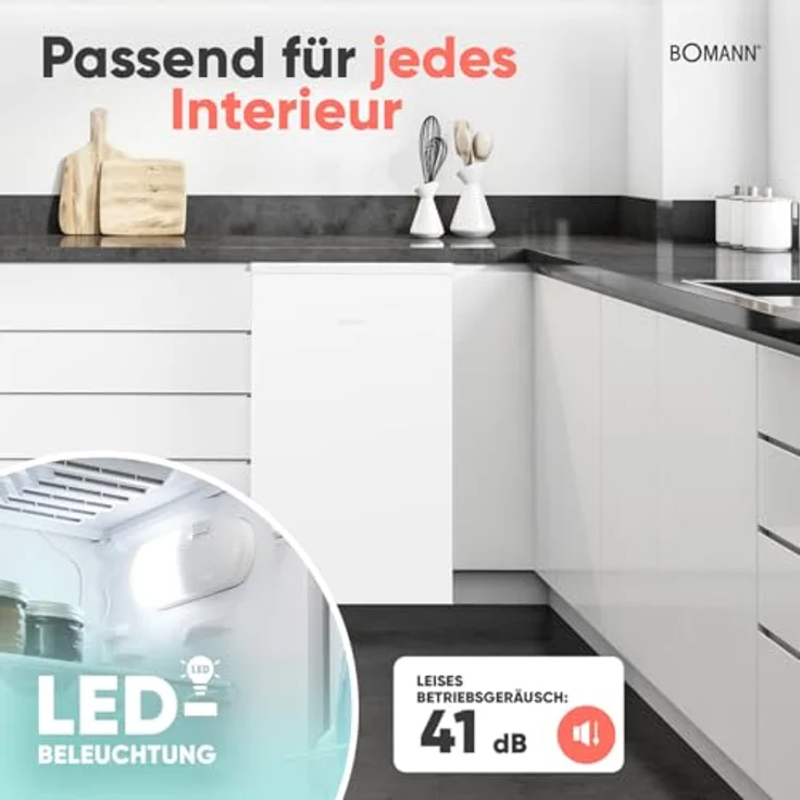 Bomann® KS 7257, kleiner Kühlschrank mit Gefrierfach, 83L, Temperaturbereich 0°C bis +8°C, 2 Glasablagen, 3 Türablagen, weiß – Bild 6