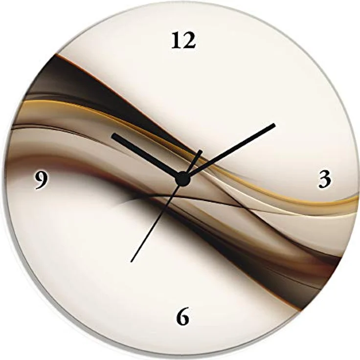 Artland Wanduhr Welle, analoge Funk- oder Quarzuhr, lautlos ohne Tickgeräusche, braunes Welle Design auf Float Glas – Bild 1