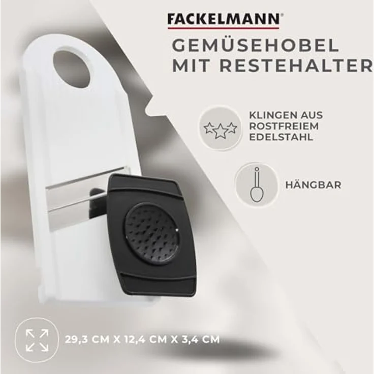 Fackelmann Gemüsehobel mit Restehalter, Gemüseschneider mit 2 Edelstahl-Klingen, hochwertiger Gurkenhobel (Farbe: Weiß-Schwarz), Menge: 1 Stück – Bild 4