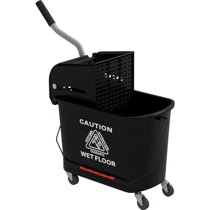 HOMCOM Putzeimer 20L, Wischwagen mit Auswringer und 2 Kammern, rollbar, Schwarz – Bild 1