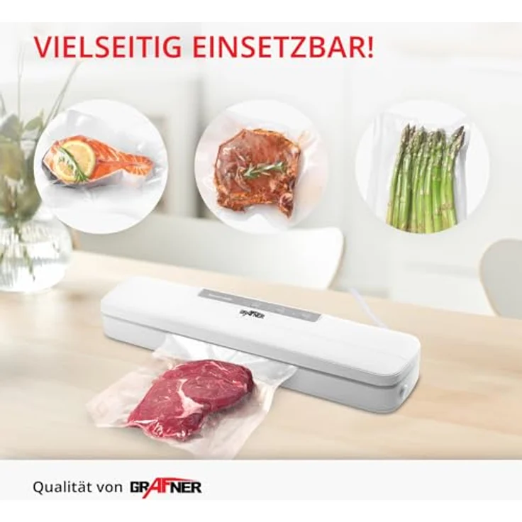 Grafner Vakuumierer mit 30 cm Naht, inkl. 10 Vakuumierbeutel und Folienschneider, mit entnehmbarer Tropfschale, Lebensmittel bleiben bis zu 8x länger frisch, Vakuumiergerät Folienschweißgerät – Bild 5