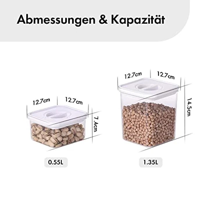 Neoflam Vorratsdosen mit Deckel luftdicht & Einhanddrehverschluss | BPA frei | Aufbewahrungsbox Küche | weiß - 4-teiliges Set, je 0.55L, 1.35L, 1L, 2.7L – Bild 2