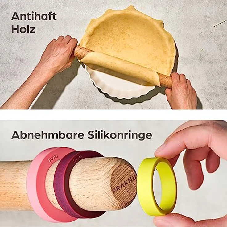 Nudelholz mit Abstandshalter - 2er Set - Teigroller aus nachhaltigem FSC Holz - Für gleichmäßiges Ausrollen – Bild 5