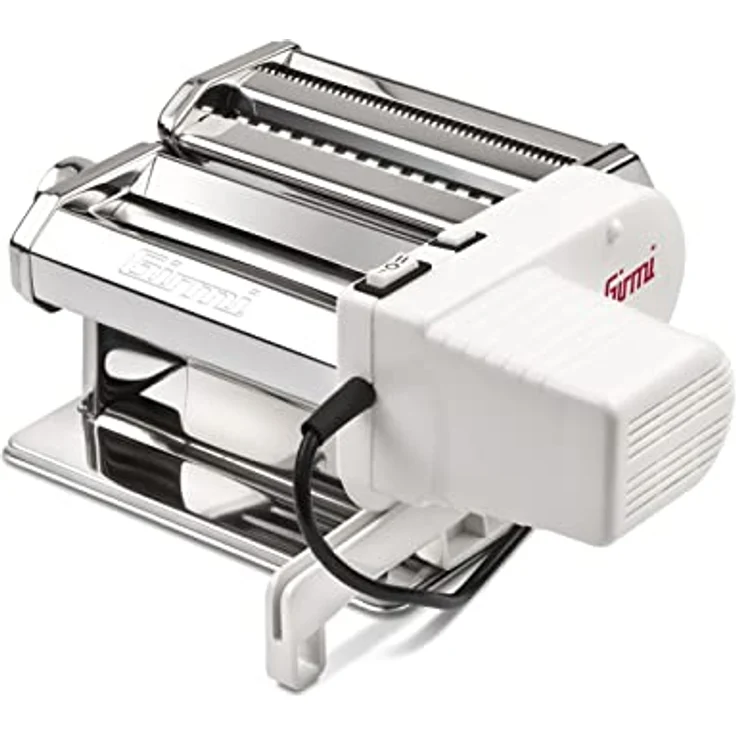 Girmi IM91 Nudelmaschine, elektrische Pastamaschine mit Edelstahlgestell, 5 Formaten und variabler Dickenanpassung, Weiss/Silber – Bild 1