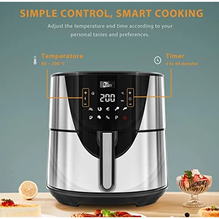 Heißluftfritteuse, Uten 7,5L Airfryer XXL Heissluftfriteuse mit Digitalem LED-Touchscreen, 10 Voreingestellte Menüs, 32 Rezepte, Vorheizen & Warmhalten, Antihaft-Korb, Ohne Fett, 1700W – Bild 2