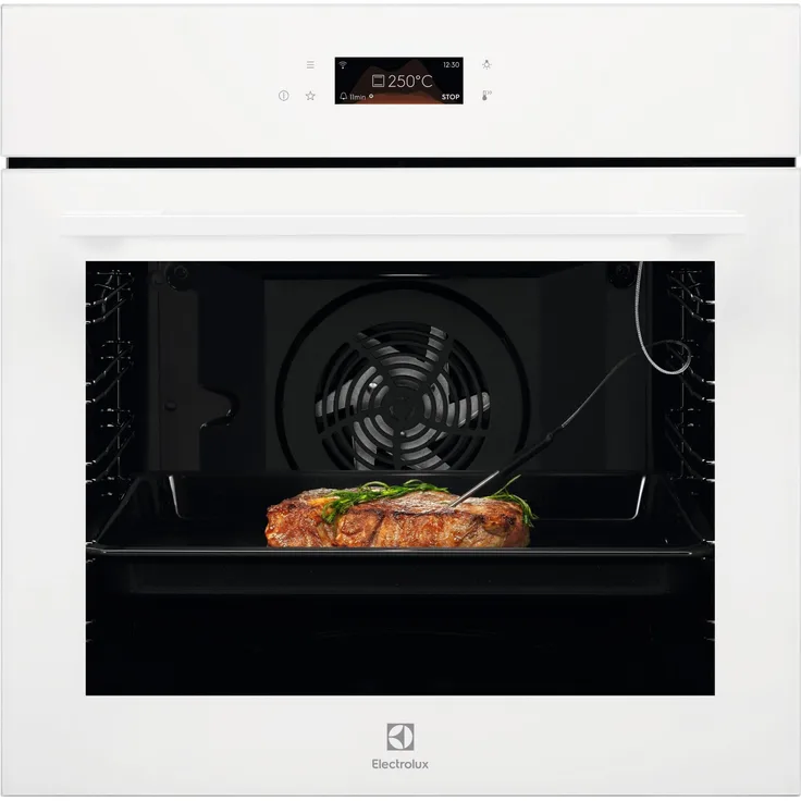 Electrolux 700 MealAssist LOEF8F38V, Einbaubackofen mit 72 Litern, SteamCrisp-Technologie, weiß, mit TFT EXCite Touch-Display und pyrolytischer Selbstreinigungsfunktion