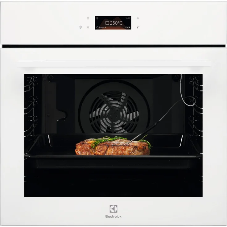 Electrolux 700 MealAssist LOEF8F38V, Einbaubackofen mit 72 Litern, SteamCrisp-Technologie, weiß, mit TFT EXCite Touch-Display und pyrolytischer Selbstreinigungsfunktion