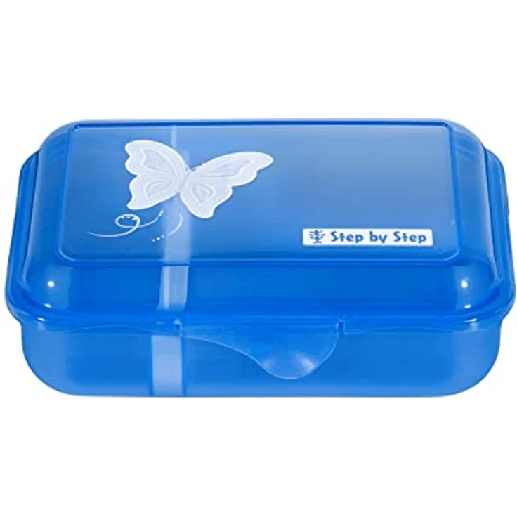 Step by Step Lunchbox „Butterfly Maja“, mit Trennwand und Klickverschluss, spülmaschinenfest, BPA-frei, für Schule und Kindergarten, 0,9L, blau