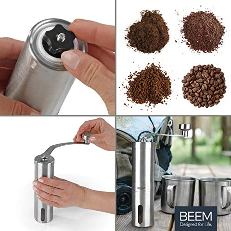 BEEM GRIND-2-GO Manuelle Kaffeemühle – 40 g | Kegelmahlwerk | Mahlgrad-Einstellung stufenlos | Baumwollbeutel | Kaffeemühle manuell | Edelstahl | Kaffee - Preisvergleich – Bild 2