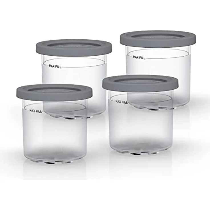 Ninja Dessert Tubs - Pack of 4 [XSK4PINTEUUK] Official Accessory Compatible with Ninja Ice Cream Maker NC300UK, Grey/Clear
