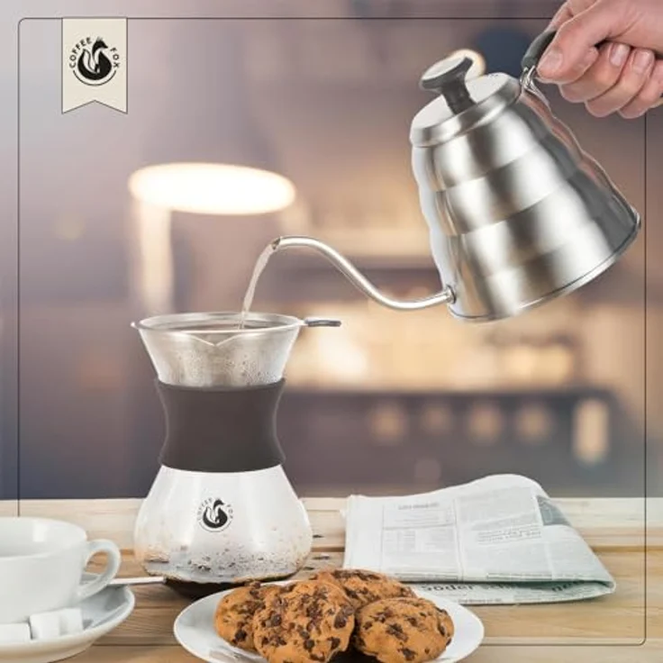 Coffee Fox Kaffeebereiter, Pour Over - 650 ml Glaskaraffe mit Edelstahlfilter, spülmaschinenfest und nachhaltig – Bild 5