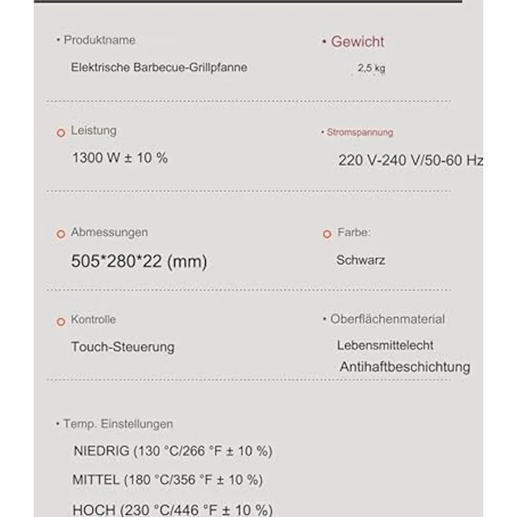 Phönix Germany Tischgrill Elektrogrill, 1300W, Antihaftbeschichtete Grillplatte, Abnehmbares Kabel, Schwarz – Bild 8