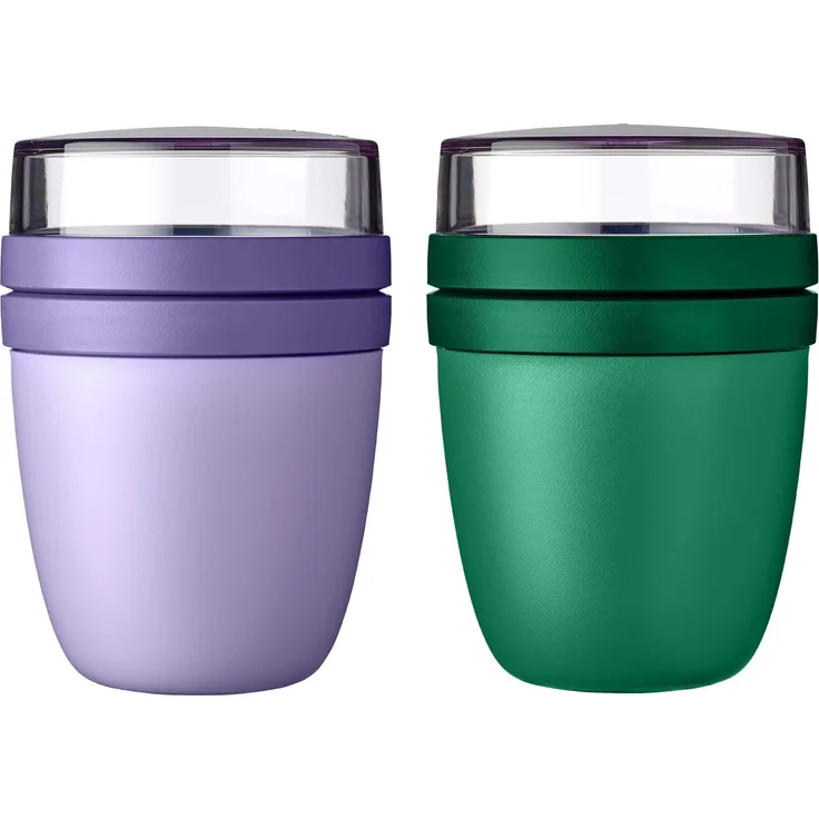 Mepal Lunchbox Lunchpot Mini Ellipse Mixed, Vivid Lilac & Green, 300 & 420 ml, Polypropylen (PP), PCTG, praktischer Reisebecher, Joghurtbecher To Go, spülmaschinengeeignet