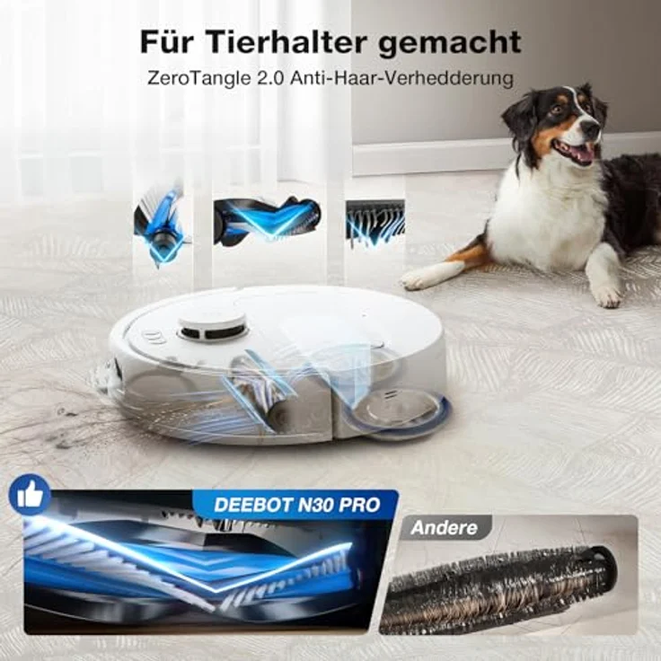 ECOVACS DEEBOT N30 PRO Omni Saugroboter mit Wischfunktion, 10.000 Pa Saugleistung, ZeroTangle 2.0-Technologie, TruEdge Kantenreinigung, 60℃ Heißwasser Wischmopp Reinigung, Heißlufttrocknung, Weiß – Bild 4