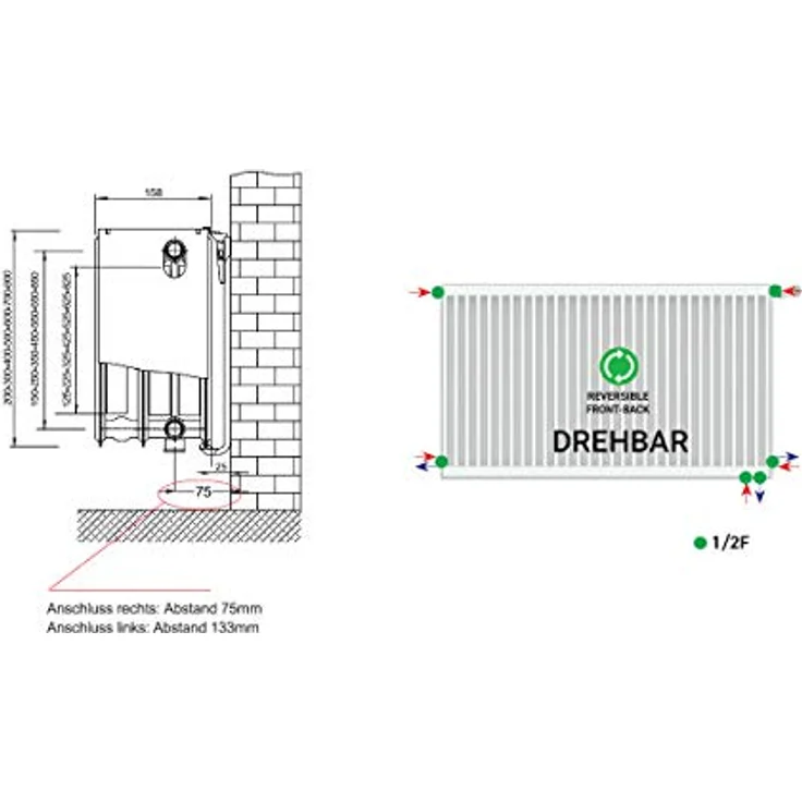 Belrad Typ 33 900x1200 mm Universalheizkörper Kompakt & Ventilheizkörper - Reinweiß Ral 9016 – Bild 5