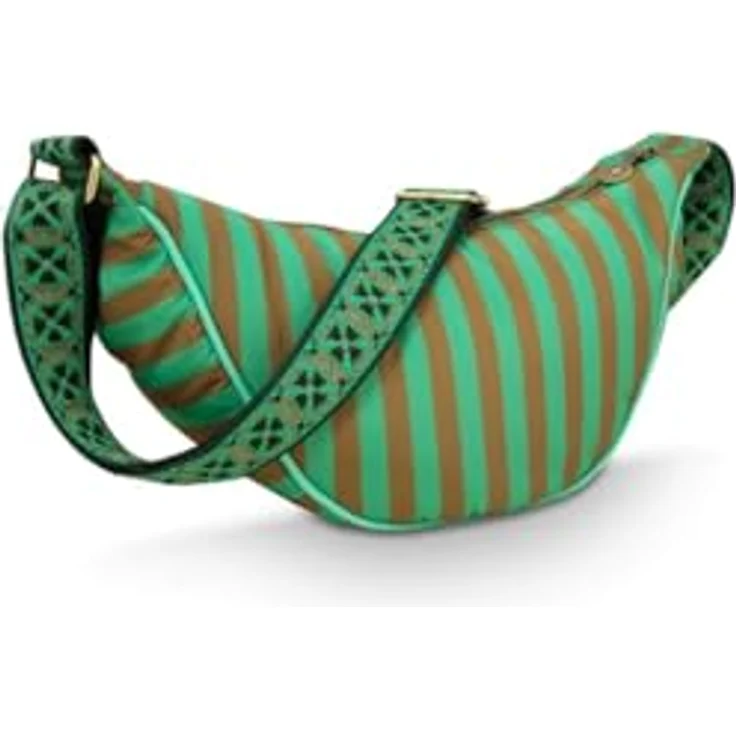 PIP Studio Freya Half Moon Umhängetasche, modische Crossbody mit Streifendruck, Grün/Braun – Bild 7