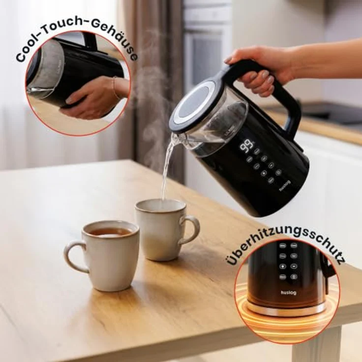 Huslog Elektrischer Wasserkocher 1,7L mit Temperaturanzeige, 2200W Touchpanel aus Glas – Bild 3
