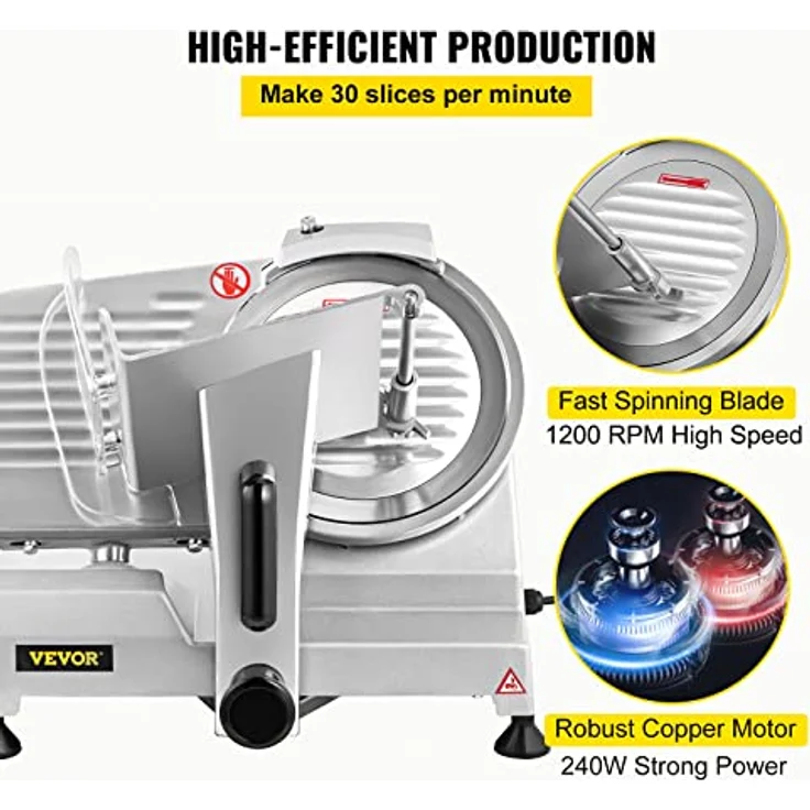 VEVOR Fleisch Allesschneider, 20,3 cm Klingen Aufschnittmaschine 120 W Schneidemaschine Fleisch, 0-12 mm Dicke Edelstahl Elektrischer Allesschneider, Fleisch, Käse, Gemüse, Obst Schinkenschneider – Bild 3