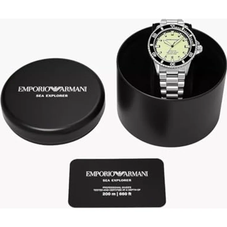 Emporio Armani Armbanduhr für Herren, Quarzwerk, 42,5 mm Gehäusegröße, Edelstahl-, Leder- oder Silikonarmband in Hellgrün und Silberton, wasserdicht bis 200 m – Bild 5