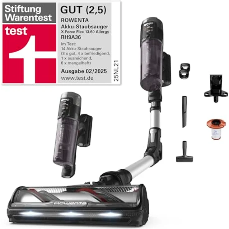 Rowenta RH9A36WV X-Force Flex 13.60 - 150 AirWatt Saugleistung, 60 Min Laufzeit, 0,65L Behälter, LED-Düse, 3h Ladezeit



 – Bild 2