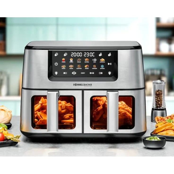 Rommelsbacher FRH 2650 Doppel Heißluft Fritteuse, 2 Körbe à 5,5 Liter, 12 Programme, Sichtfenster, PFAS-frei, Edelstahl mit Anti-Fingerabdruck Beschichtung – Bild 2