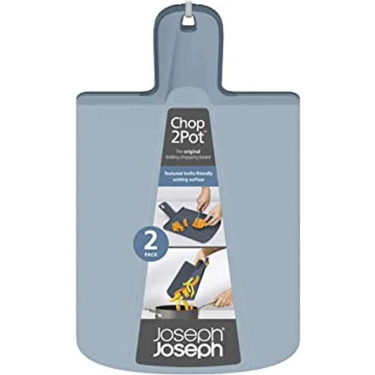 Joseph Joseph Chop2Pot Plus – 2-teiliges klappbares rutschfestes Schneidebrett-Set, messerfreundlich (normal) – blau – Bild 2