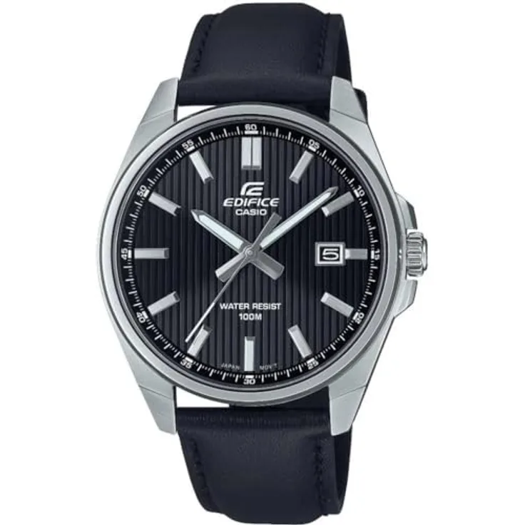 Casio Watch EFV-150L-1AVUEF, Sportliche und elegante Analoguhr mit Schwarz Leder Band