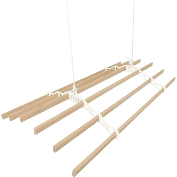 Monster Shop Wäscheständer, Deckenrollen, 6 Latten, 2.4 m, Elfenbein, klassisches Design aus lackiertem Kiefernholz mit Gusseisenhalterungen und Befestigungsset – Bild 6