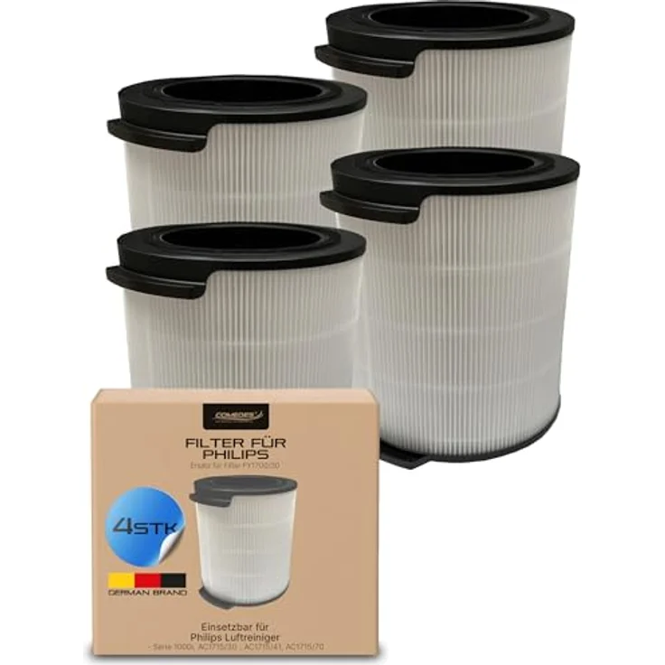 Comedes Ersatzfilter 4er Set, kompatibel mit Philips FY1700/30, 23,5 cm, HEPA-Element und Aktivkohle zur Luftreinigung – Bild 1