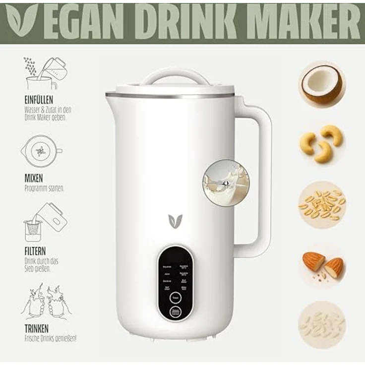 Silva Schneider VILKY VMM 600 – Vegan Drink Maker, 3-in-1 Pflanzendrinks, Babybrei & Wasserkocher, 600 ml, 8 Programme, Selbstreinigung, Edelstahl-Innenraum, 10-fach Messer, inkl. Sieb – Bild 5