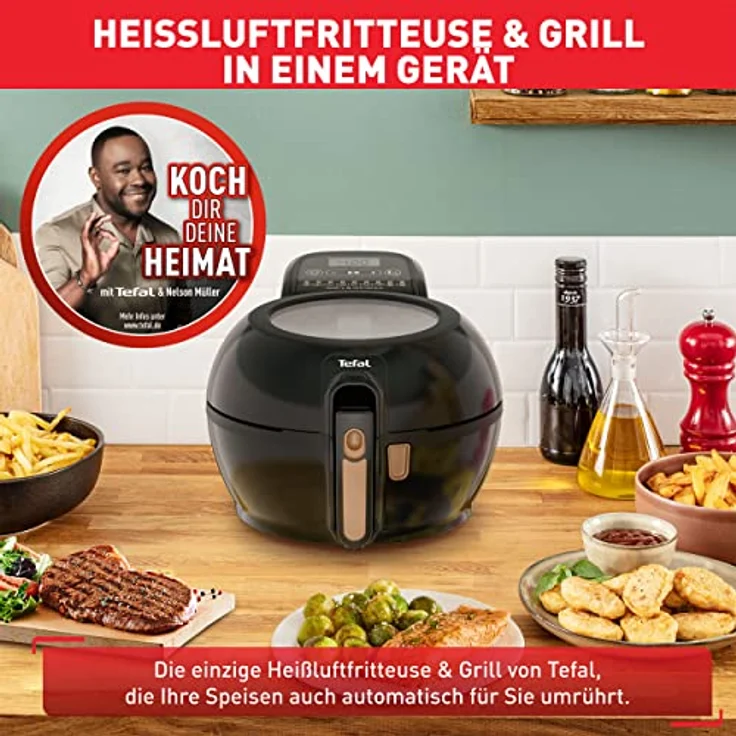 Tefal FZ7758 ActiFry & Grill Genius Heißluftfritteuse | inkl. Grillrost | automatischer Rührarm | 9 aut. Kochprogramme | Kapazität 1,2 kg | gesundes Frittieren ohne Öl | digitales Rezeptbuch | Schwarz – Bild 3