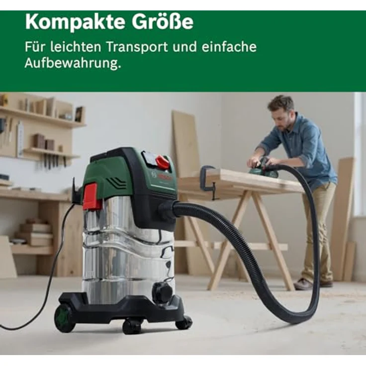 Bosch PAS30-240PRS, kabelgebundener Nass- und Trockensauger mit 1.300-W-Motor, HEPA-Filter und Fernbedienung, inkl. Edelstahl-Verlängerungsrohre und 2,2 m Schlauch – Bild 4