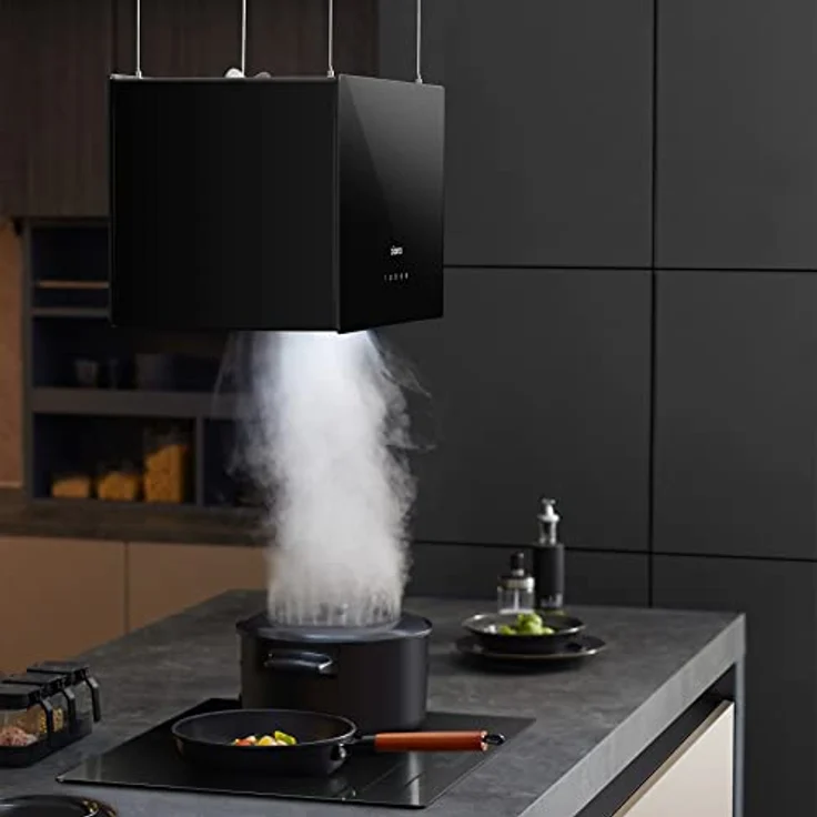 CIARRA CBCB4850 A+++ Inselhaube Umluft Dunstabzugshaube 48cm mit Smart Wi-Fi App, 700m³/h, 4 Stufen Booster, Glas, schwarz, inkl. Aktivkohlefilter CBCF003 – Bild 3