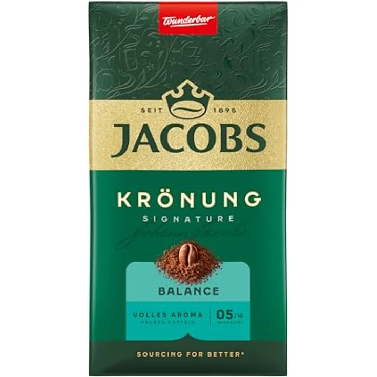JACOBS Krönung Balance, gemahlener Kaffee mit mildem Geschmack und halbem Koffeingehalt, 500 g – Bild 1