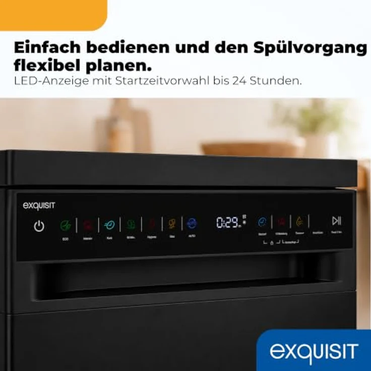 Exquisit GSP59311-450C, Geschirrspüler mit 11 Maßgedecken, Energieklasse C, 7 Spülprogrammen, Aquastop, Besteckschublade, unterbaufähig, Startzeitvorwahl, Schwarz – Bild 4