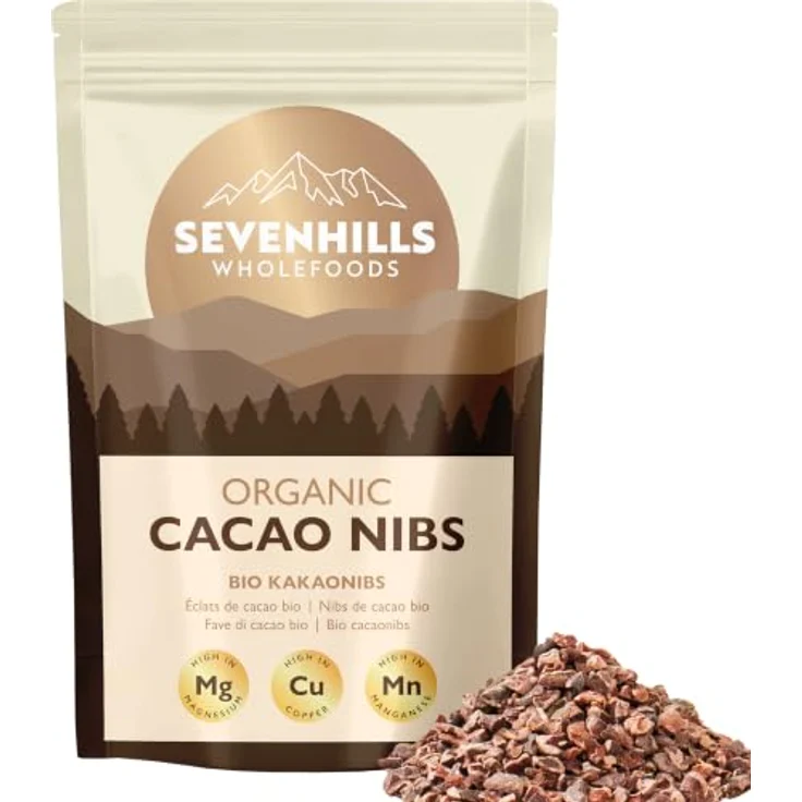 Sevenhills Wholefoods Roh Kakaonibs Bio 500g, 100% rein und biologisch, reich an Nährstoffen – Bild 1